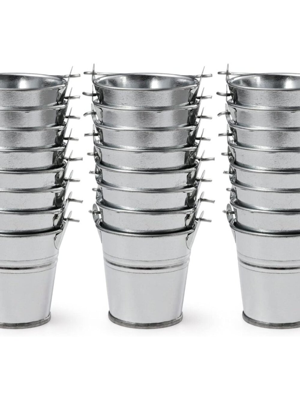 2.1" Galvanized Mini Tin Buckets – 24Pcs Silver Metal Buckets with Handle Best f